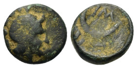 Troas, Sigeion, c. 330-300 BC. Æ (9,2mm, 1g). Helmeted head of Athena r. R/ Crescent. SNG München 318.