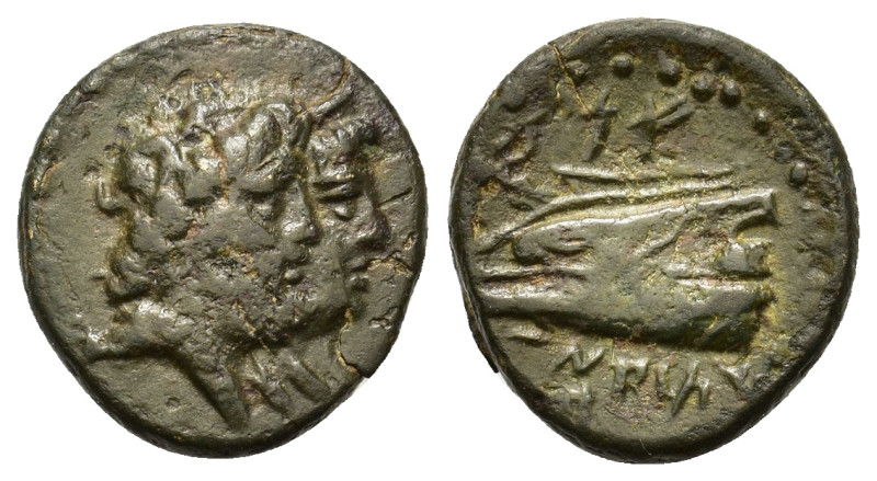 Phoenicia, Arados, c. 217-184 BC. Æ (15mm, 3g). Dated CY 132 = 28/7 BC. Jugate h...