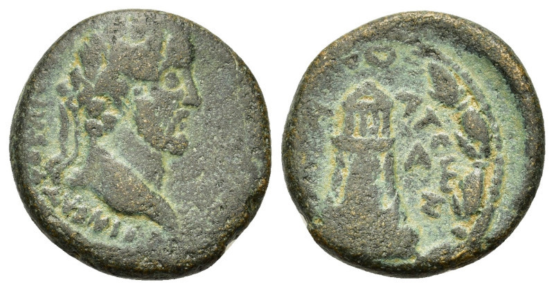 Antoninus Pius (138-161). Commagene, Zeugma. Laureate head r. R/ Temple with fou...