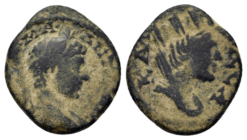 Caracalla (198-217). Mesopotamia, Carrhae. Æ (16,6mm, 3.3g). Laureate head r. R/...