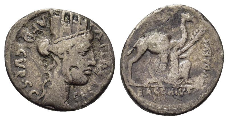 A. Plautius, Rome, 55 BC. AR Denarius (18mm, 3.2g). Turreted head of Cybele r. R...