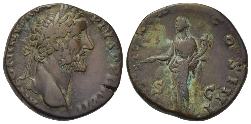 Antoninus Pius (138-161). Æ Sestertius (30mm, 22.97g). Rome, AD 155-6. Laureate ...