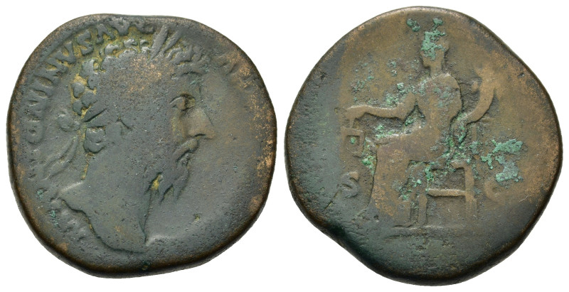 Marcus Aurelius (161-180). Æ Sestertius (30,3mm, 21g). Rome, AD 168. Laureate he...