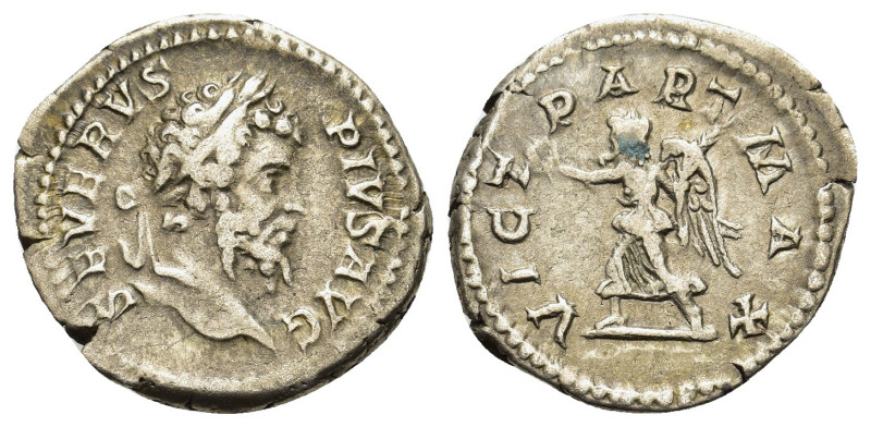 Septimius Severus (193-211). AR Denarius (19mm, 3.17g). Rome. Laurate head r. R/...