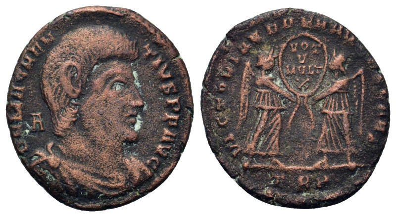 Magnentius (350-353). Æ (21mm, 4g). Treveri. Bareheaded, draped and cuirassed bu...