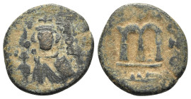 Islamic, Arab-Byzantine, Umayyad Caliphate. temp. 'Abd al-Malik ibn Marwan (AH 65-86 / AD 685-705). Æ Fals (21mm, 5.38g, 6h). Hims (Emesa), c. 685-690...