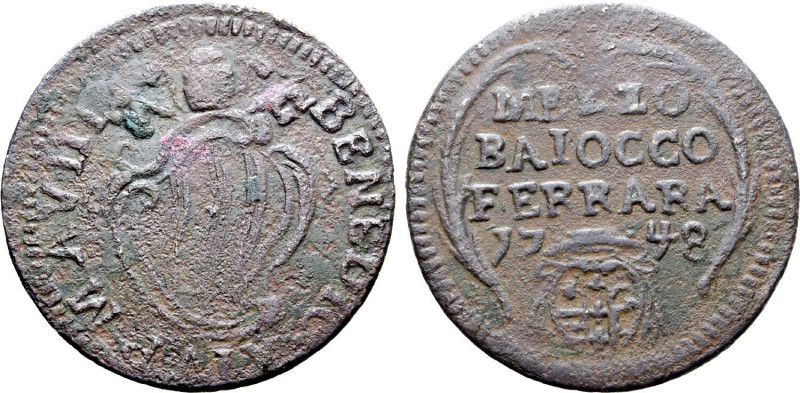 Italian States, Stato Pontificio (Papal States). Benedict XIV Æ Mezzo Baiocco. F...