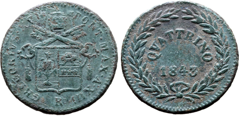 Italian States, Stato Pontificio (Papal States). Gregory XVI Æ Quattrino. Rome m...