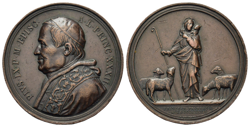 Vatican. Pio IX (1846-1878). Æ Medal (53,7mm, 39.8g) 1877. 50th year of episcopa...