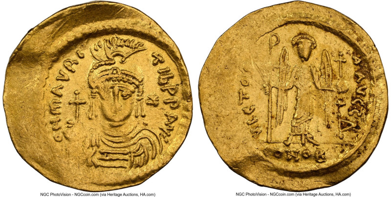 Maurice Tiberius (AD 582-602). AV light-weight solidus of 23-siliquae (22mm, 4.2...