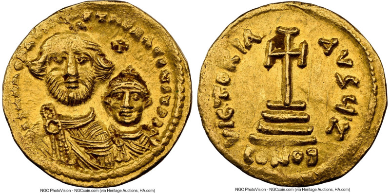 Heraclius with Heraclius Constantine (AD 613-641). AV solidus (20mm, 4.41 gm, 7h...