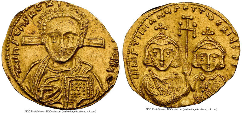 Justinian II Rhinotmetus, Second Reign, with Tiberius (AD 705-711). AV semissis ...