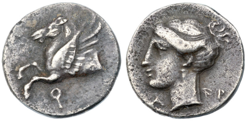 Corinthia, Corinth. Silver Hemidrachm (1.08 g), ca. 345-307 BC Q, Pegasos flying...