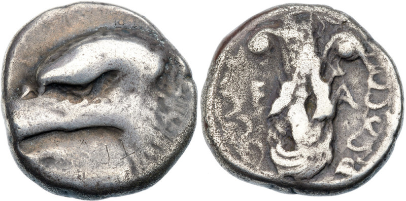 Elis, Olympia. 94th Olympiad. Silver Stater (11.66 g), 404 BC Eagle's head left;...