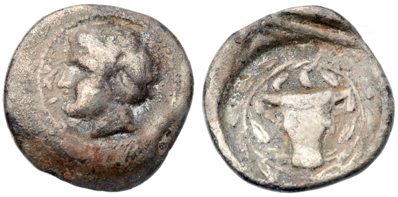 Crete, Phaistos. Silver Hemidrachm (2.55 g), ca. 330-320 BC Head of Herakles lef...