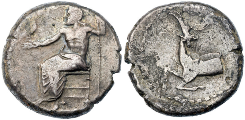 Crete, Praisos. Silver Stater (11.50 g), ca. 300-270 BC Zeus seated left, holdin...