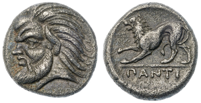 Cimmerian Bosporos, Pantikapaion. Æ (2.49 g), 4th century BC. Head of satyr left...