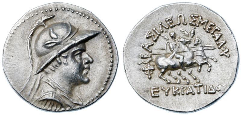 Baktrian Kingdom. Eukratides I. Silver Drachm (4.24 g), ca. 171-145 BC Diademed,...