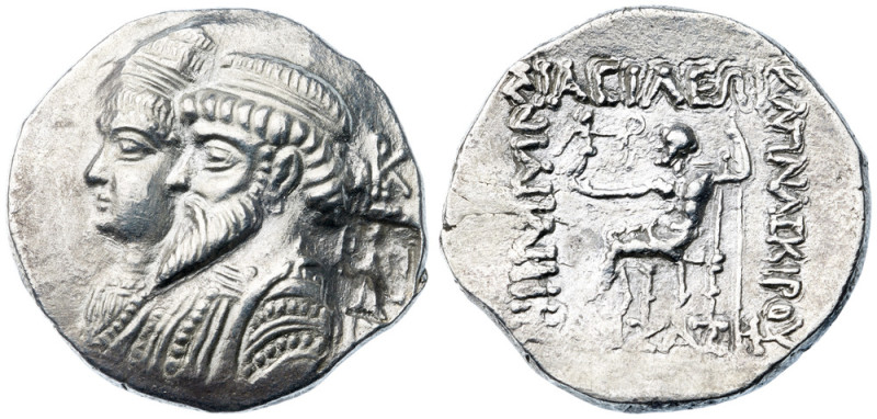 Elymaian Kingdom. Kamnaskires III, with Anzaze. Silver Tetradrachm (14.43 g), ca...