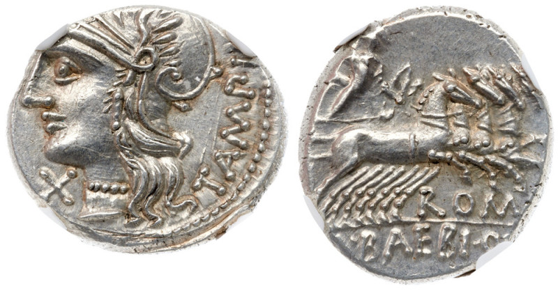 M. Baebius Q.f. Tampilus. Silver Denarius (3.93 g), 137 BC Rome. TAMPIL behind, ...