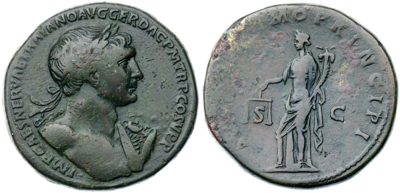 Trajan. Æ Sestertius (28.12 g), AD 98-117 Rome, AD 106-107. IMP CAES NERVAE TRAI...