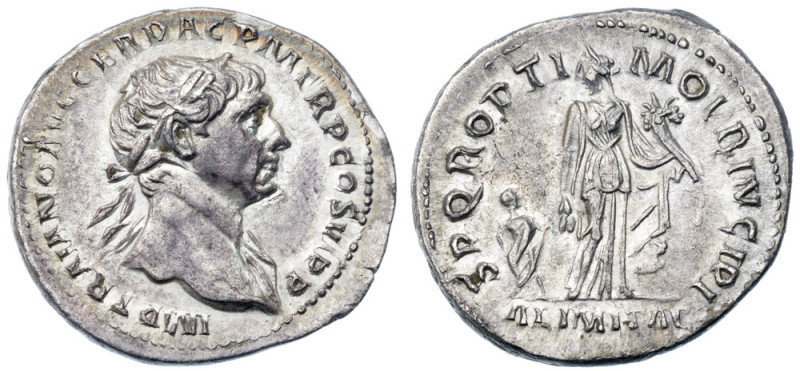 Trajan. Silver Denarius (3.17 g), AD 98-117 Rome, ca. AD 112/3. IMP TRAIANO AVG ...