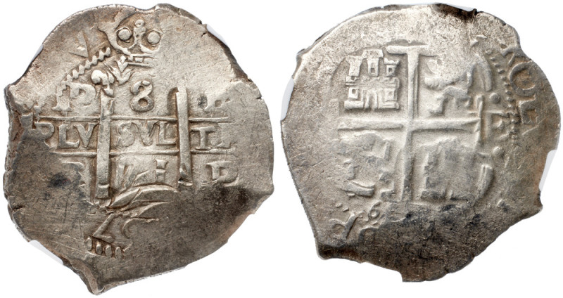 Carlos II (1665-1700). Silver Cob 8 Reales, 1671 P E. Potosí. 27.42g. Crowned Ar...