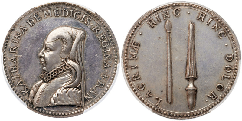 Catherine de’Medici, Queen (1547-1559). Silver Medal. 52mm. 66.87 g. On the Deat...