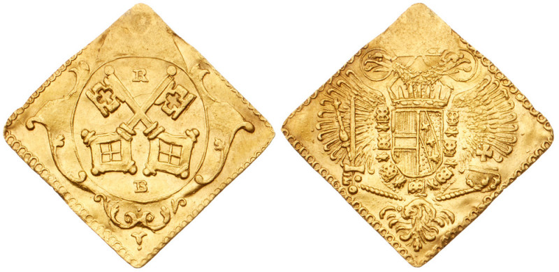 Regensburg. Freie Reichsstadt. Gold Half Ducat Klippe, nd (ca. 1750). 1.67g. Wit...