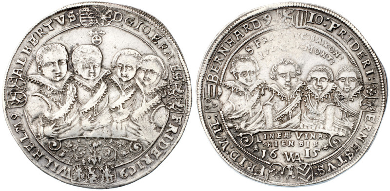 Saxe-Middle-Weimar. Eight Brothers, joint rule (1605-1619). Taler, 1615 WA. Cobu...