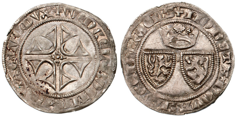 Wencelas I (1353-1383). AR Gros Blanc. 3.25g. Cross formed of butted Vs, central...