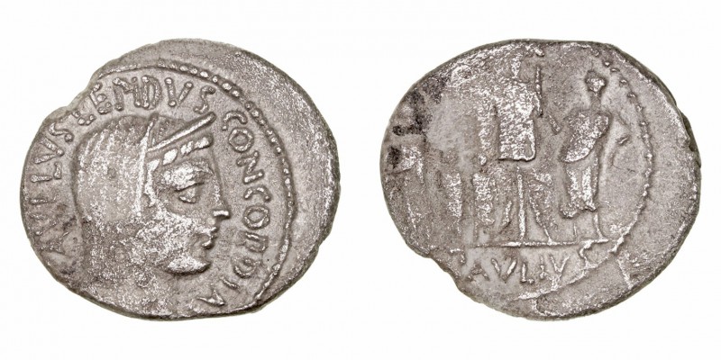 Aemilia. Denario. AR. Roma. (62 a.C.). A/Cabeza velada y diademada de la Concord...