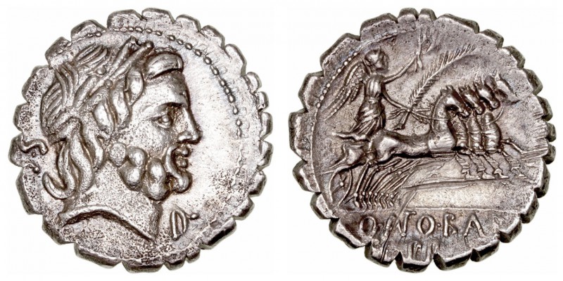 Antonia. Denario. AR. Roma. (83-82 a.C.). A/Cabeza laureada de Júpiter a derecha...