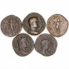 Lotes de Conjunto. Sestercio. AE. Lote de 5 monedas. Maximino (2) y Gordiano III (3). MBC- a RC-.
