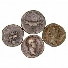 Lotes de Conjunto. Sestercio. AE. Lote de 4 monedas. Adriano (2), Antonino Pío y Marco Aurelio. BC+ a BC.