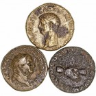 Lotes de Conjunto. AE. Lote de 3 monedas. Claudio (dupondio), Vespasiano (dupondio) y Nerva (as). BC+ a RC.