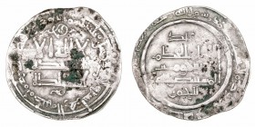 Califato de Córdoba. Al Hakem II. Dírhem. AR. Medina Azzahra. 351 H. 2.52g. V.449. Puntos de verdín. BC+.