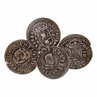 Felipe IV. 16 Maravedís. AE. Lote de 4 monedas. 1661 y 1662 Sevilla R, 1663 Madrid S y 1664 Segovia BR. MBC- a BC.