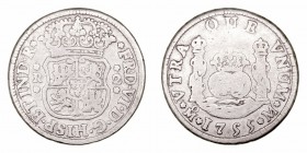 Fernando VI. 2 Reales. AR. Méjico M. 1755. Tipo columnario. 6.32g. Cal.495. MBC-/BC+.