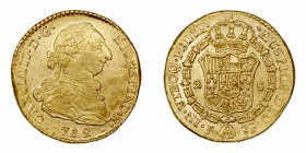 Carlos III. 2 Escudos. AV. Popayán SF. 1782. 6.73g. Cal.512. Cospel algo irregular y rayitas. Escasa. MBC-/MBC+.