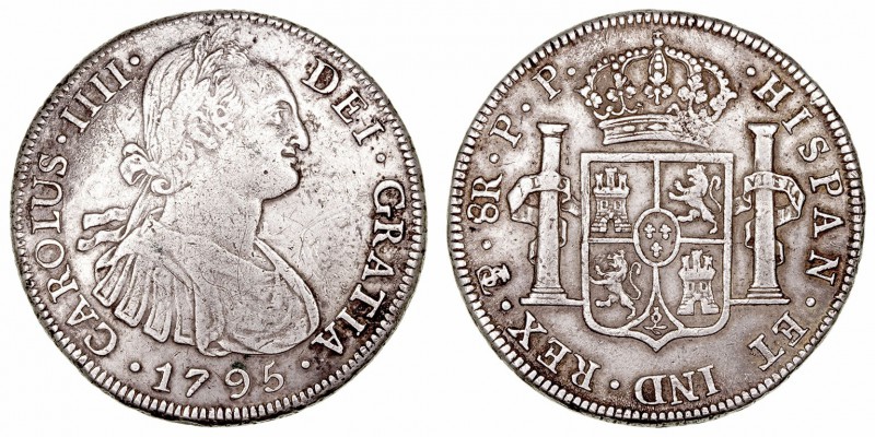 Carlos IV. 8 Reales. AR. Potosí PP. 1795. 26.77g. Cal.717. Suave y bonita pátina...