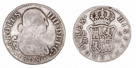 Carlos IV. 2 Reales. AR. Madrid AI. 1808. 5.48g. Cal.980. BC+.