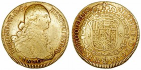 Fernando VII. 8 Escudos. AV. Nuevo Reino JF. 1810. Busto de Carlos IV. 26.89g. Cal.95. MBC-/BC+.