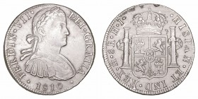 Fernando VII. 8 Reales. AR. Méjico HJ. 1810. Busto imaginario. 26.86g. Cal.543. Golpe en canto. MBC+/MBC.
