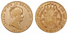 Isabel II. 80 Reales. AV. Madrid CR. 1835. 6.70g. Cal.68. Limpiada. BC.
