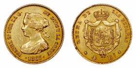 Isabel II. 4 Escudos. AV. Madrid. 1867. 3.31g. Cal.111. MBC+.