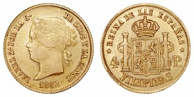 Isabel II. 4 Pesos. AV. Manila. 1862. 6.71g. Cal.126. MBC/MBC+.
