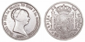 Isabel II. 20 Reales. AR. Madrid. 1851. 25.94g. Cal.172. MBC.