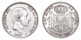 Alfonso XII. 50 Centavos de Peso. AR. Manila. 1885. 12.84g. Cal.86. MBC.
