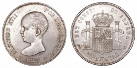 Alfonso XIII. 5 Pesetas. AR. 1888 *18-88 MPM. 25.01g. Cal.13. Suave pátina. EBC-.